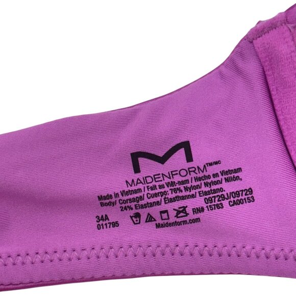 Maidenform Demi Coverage Push-Up Bra SZ 34A Purple Nylon & Elastane Comfort Fit - Picture 3 of 7
